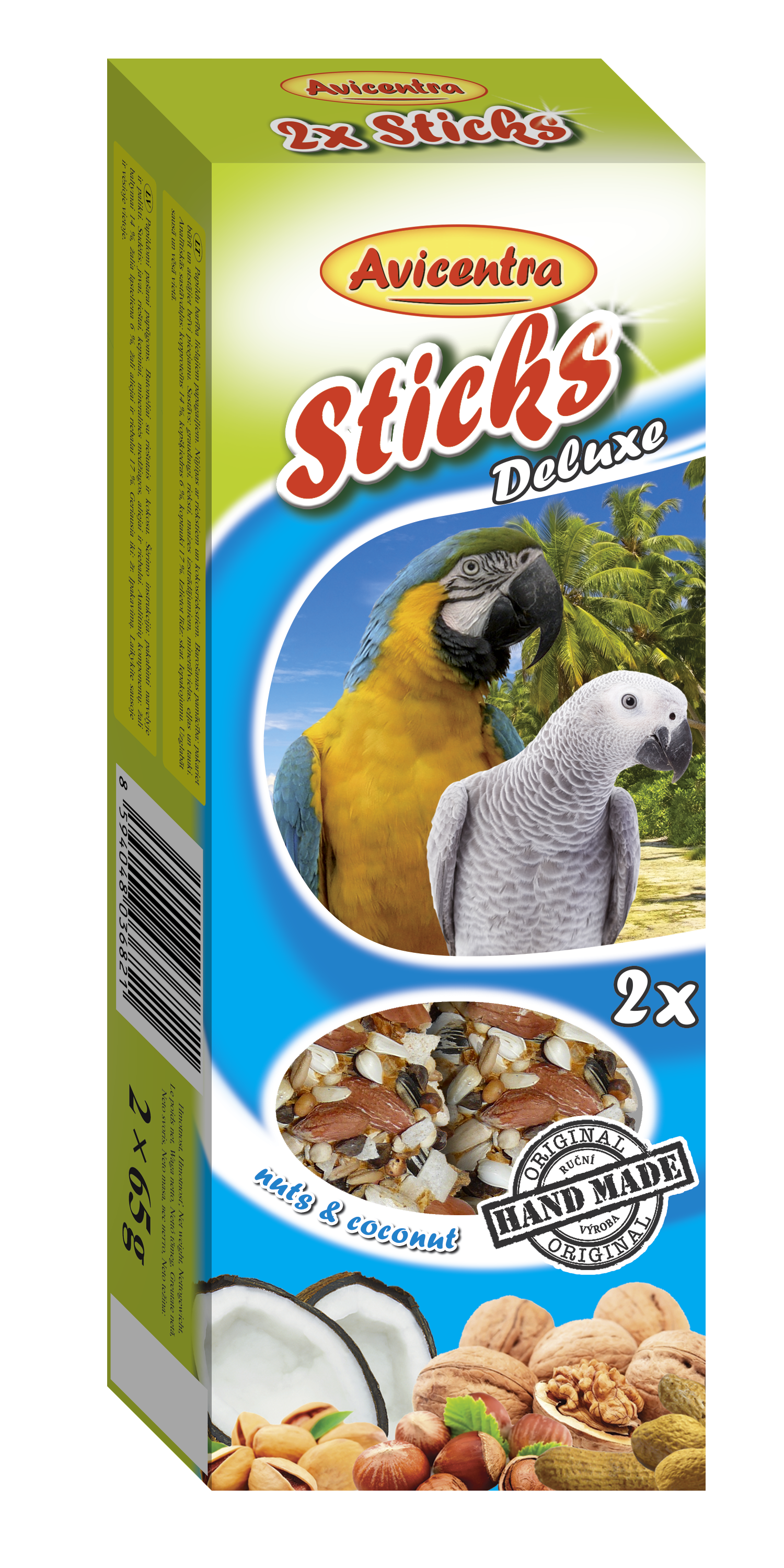 Avicentra tyčinky Deluxe orechy a kokos pre veľké papagáje 120g 