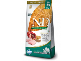 N&D AG Selection Adult Medium&Maxi Chicken,Spelt,Oats&Pomegranate 12+3kg
